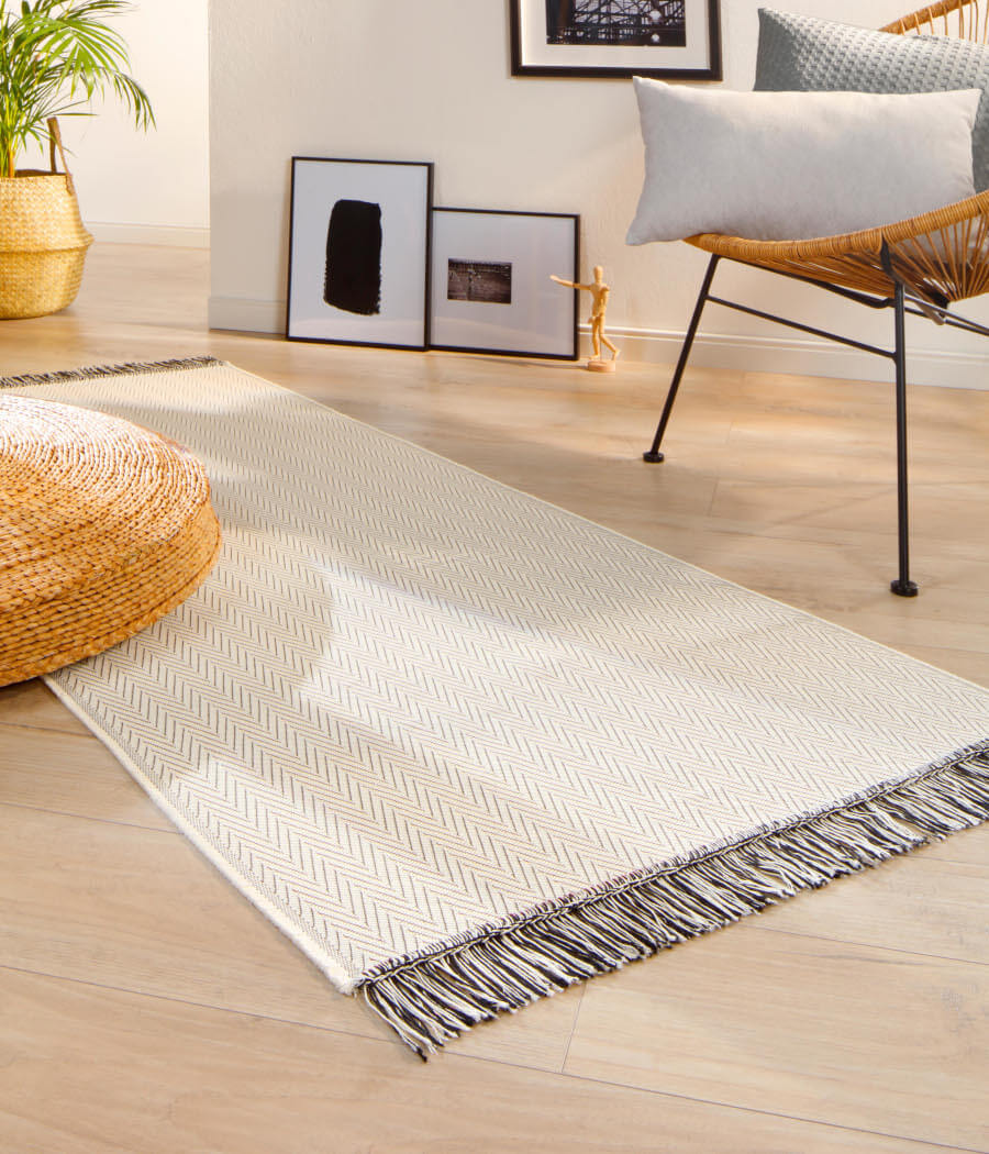 IMPRESSIONEN BoHo-Stil Teppich in Beige mit Fransen aus Baumwolle in 3 Gr. 